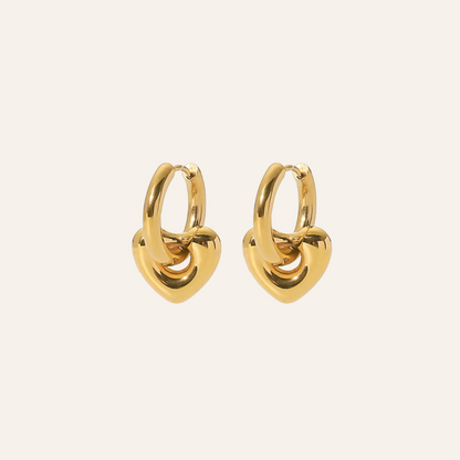 Heart Charm Gold Hoops