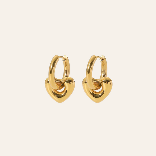 Heart Charm Gold Hoops