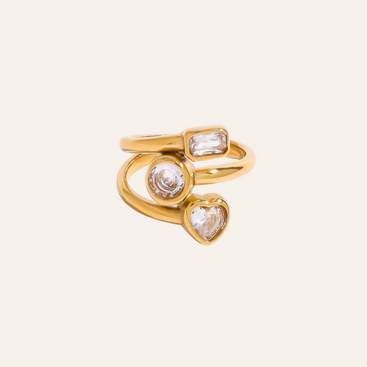 Geometric Triple Stone Gold Ring