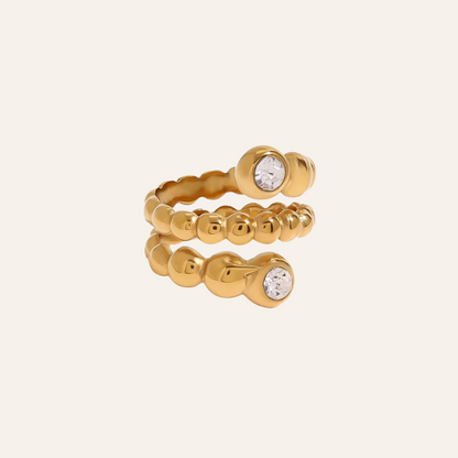Beaded Double Row Crystal Gold Ring