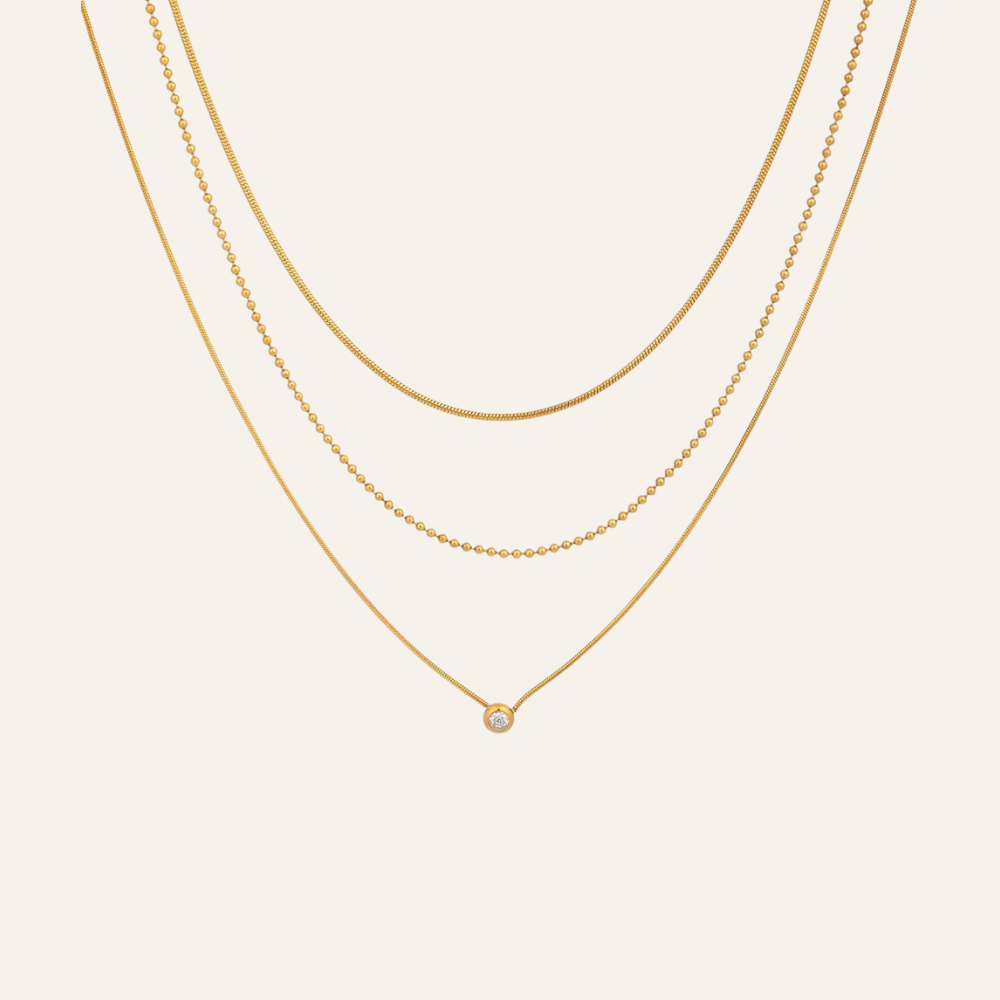 Layered Gold Chain Necklace with Solitaire