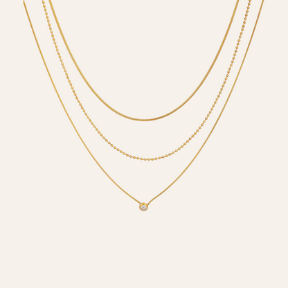 Layered Gold Chain Necklace with Solitaire