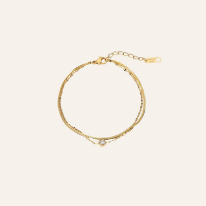 Dual Chain Gold Bracelet with Solitaire Charm
