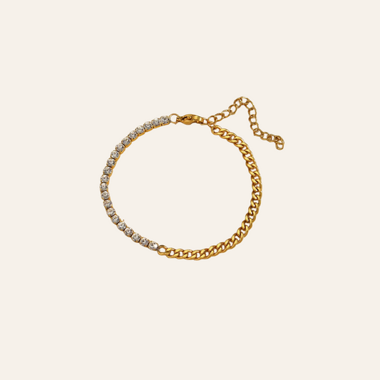 Half Crystal Half Chain Gold Bracelet