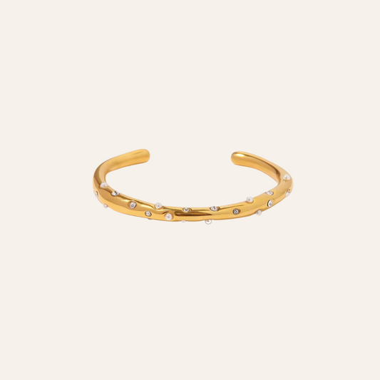 Pearl-Studded Open Gold Bangle