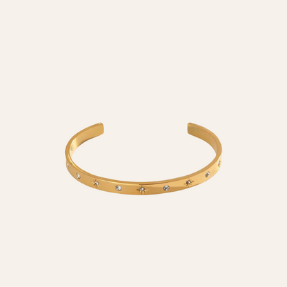 Crystal Star Engraved Open Bangle