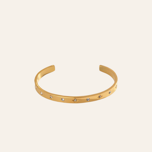 Crystal Star Engraved Open Bangle