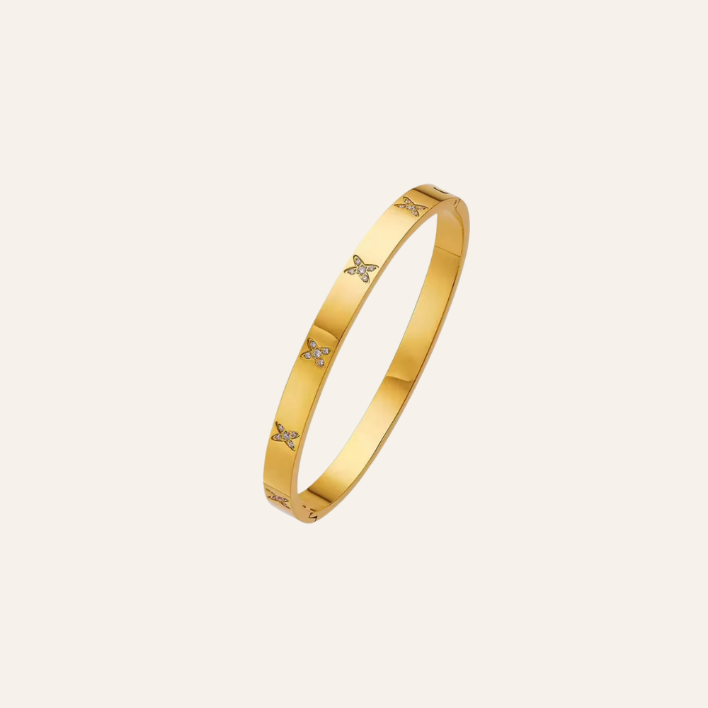 Engraved Crystal Gold Bangle