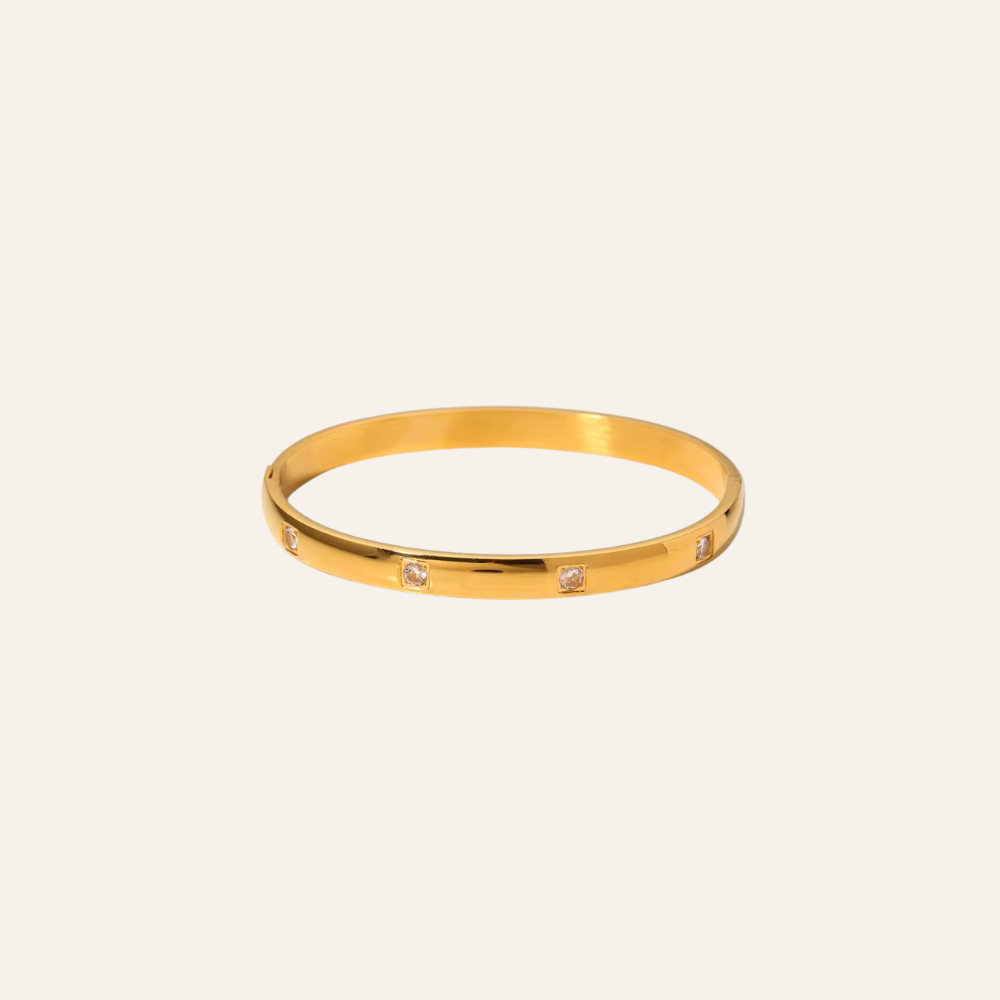 Minimal Crystal-Accent Gold Bangle