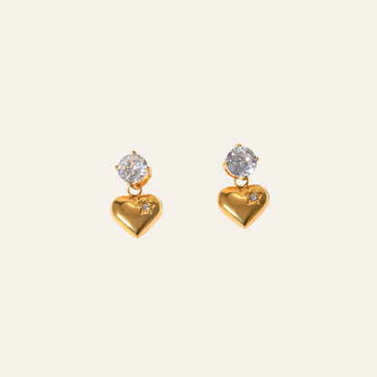 Gold Heart & Solitaire Stud Earrings