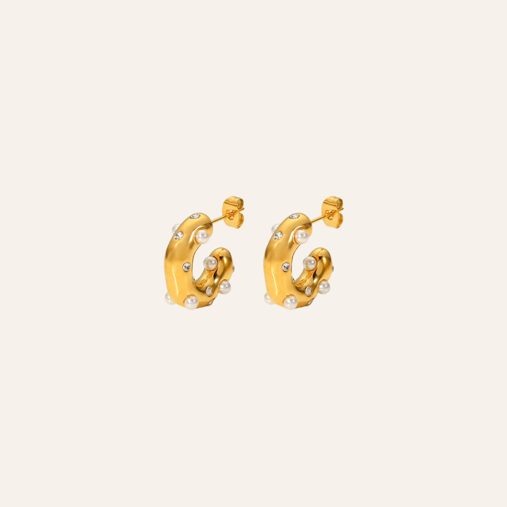 Pearl & Crystal Gold Hoops