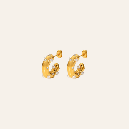 Pearl & Crystal Gold Hoops